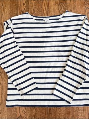 Navy & White Striped Long-Sleeve Top